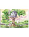Children's triptych painting - White rabbits treehouse | FEEBY