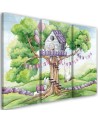 Children's triptych painting - White rabbits tree hut | FEEBY