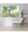 Children's triptych painting - White rabbits tree hut | FEEBY