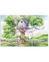 Children's triptych painting - White rabbits tree hut | FEEBY