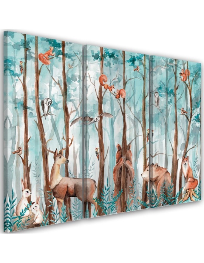 Children's triptych painting - Forest animals deer bear fox | FEEBY