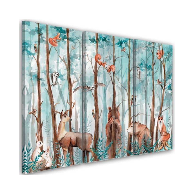 Children's triptych painting - Forest animals deer bear fox | FEEBY
