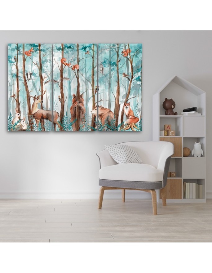 Children's triptych painting - Forest animals deer bear fox | FEEBY