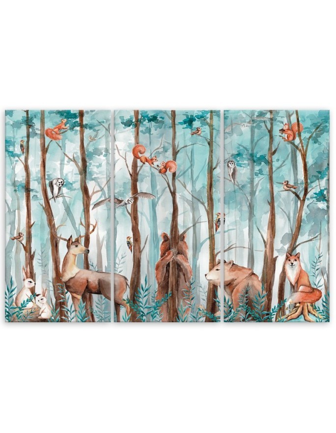 Children's triptych painting - Forest animals deer bear fox | FEEBY