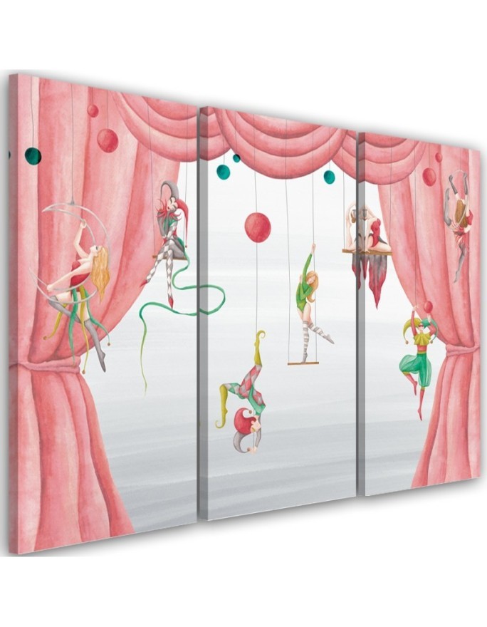 Canvas print for a child's room triptych - Circus acrobats | FEEBY