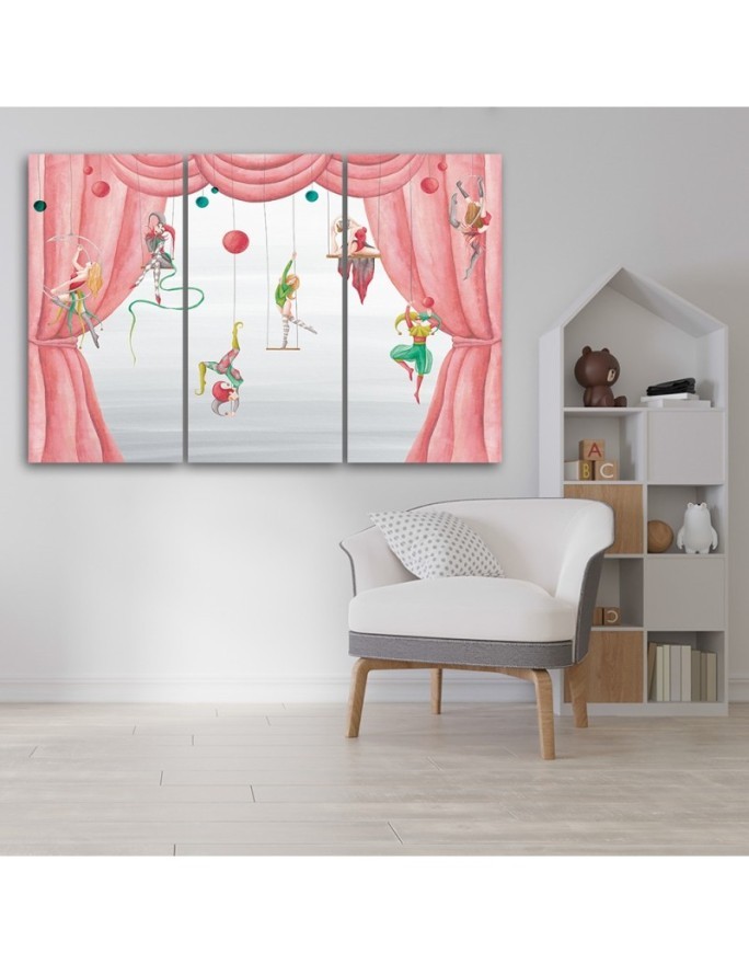 Canvas print for a child's room triptych - Circus acrobats | FEEBY