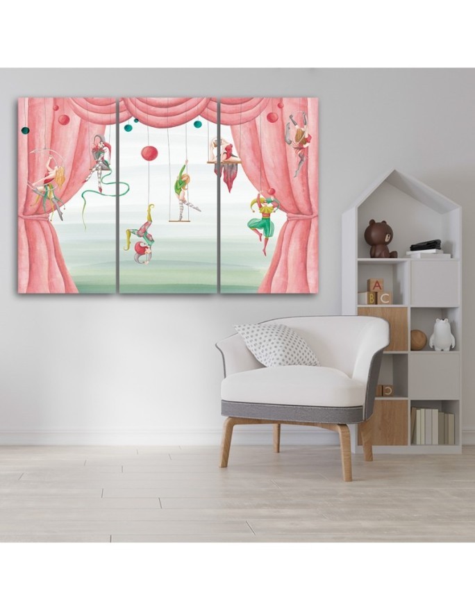 Canvas print for a child's bedroom triptych - Circus acrobats | FEEBY