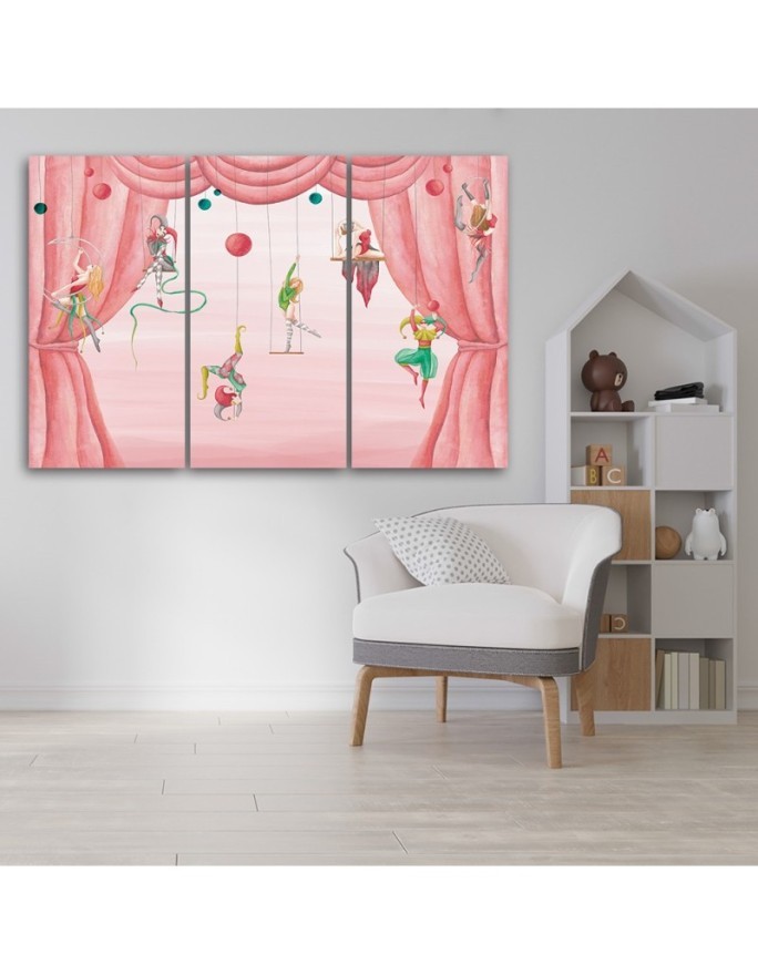 Canvas print for a child's bedroom triptych - Circus acrobats | FEEBY