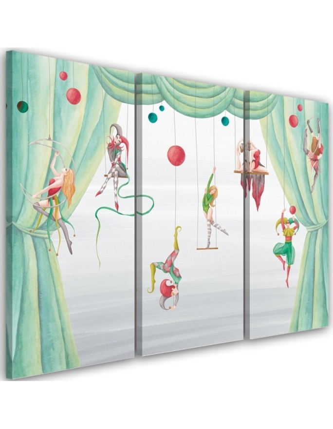 Canvas print for a child's bedroom triptych - Circus acrobats | FEEBY