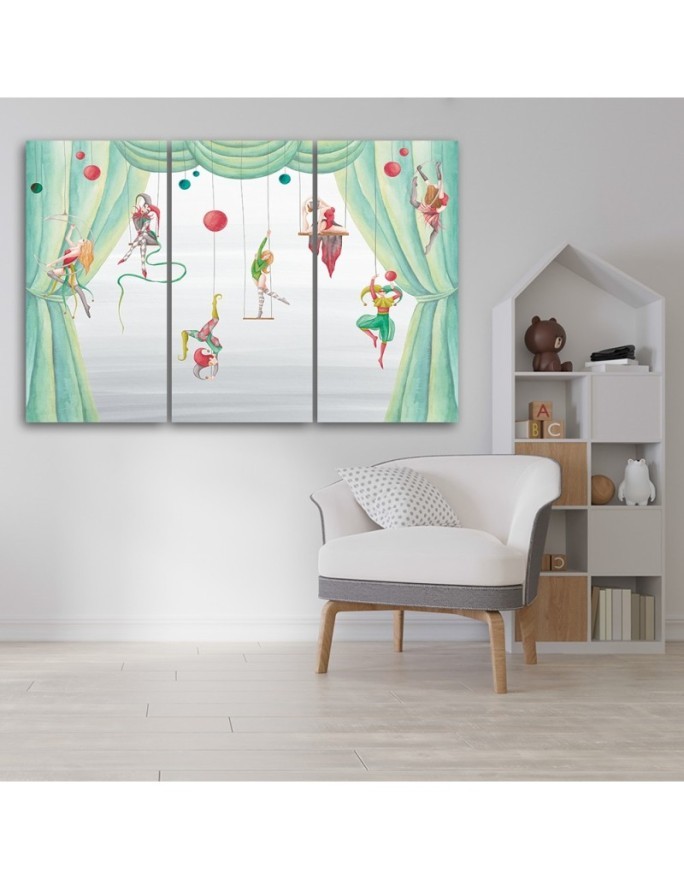 Canvas print for a child's bedroom triptych - Circus acrobats | FEEBY