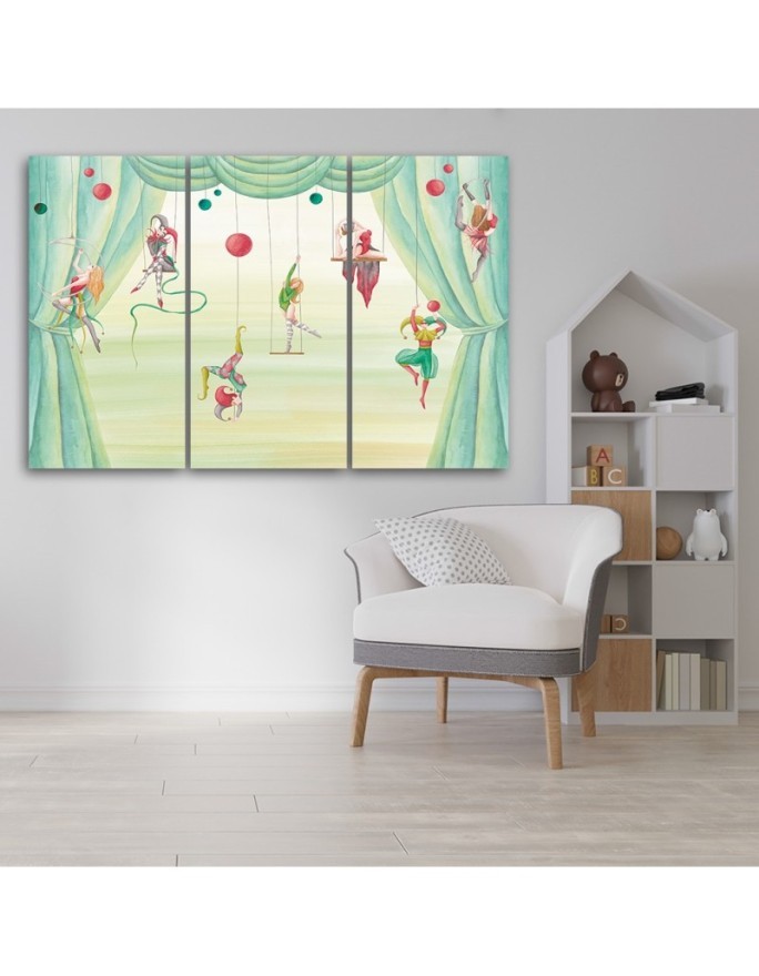 Canvas print for a child's bedroom triptych - Circus acrobats | FEEBY