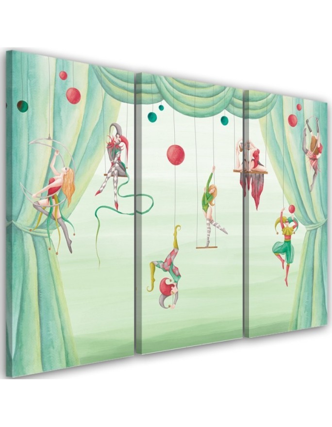 Canvas print for a child's room triptych - Circus acrobats | FEEBY