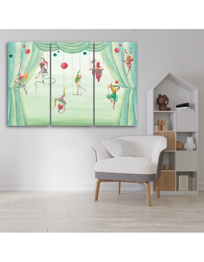 Canvas print for a child's room triptych - Circus acrobats | FEEBY