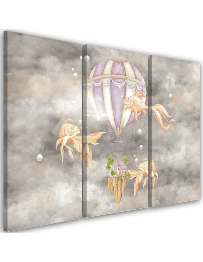 Canvas prints for children - Hot air balloon flying house and fish | FEEBY