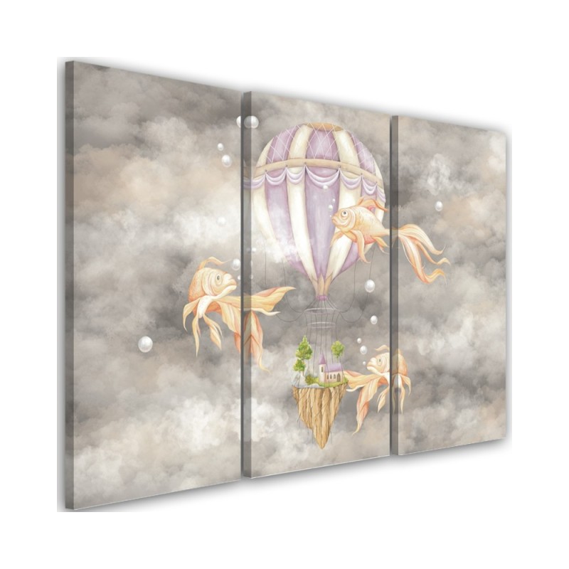 Canvas prints for children - Hot air balloon flying house and fish | FEEBY