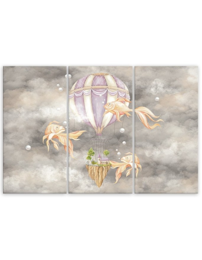 Canvas prints for children - Hot air balloon flying house and fish | FEEBY