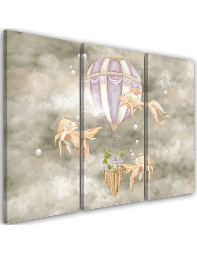Canvas prints for children - Hot air balloon flying house and fish | FEEBY