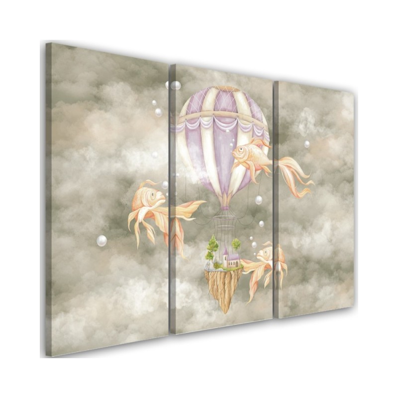 Canvas prints for children - Hot air balloon flying house and fish | FEEBY