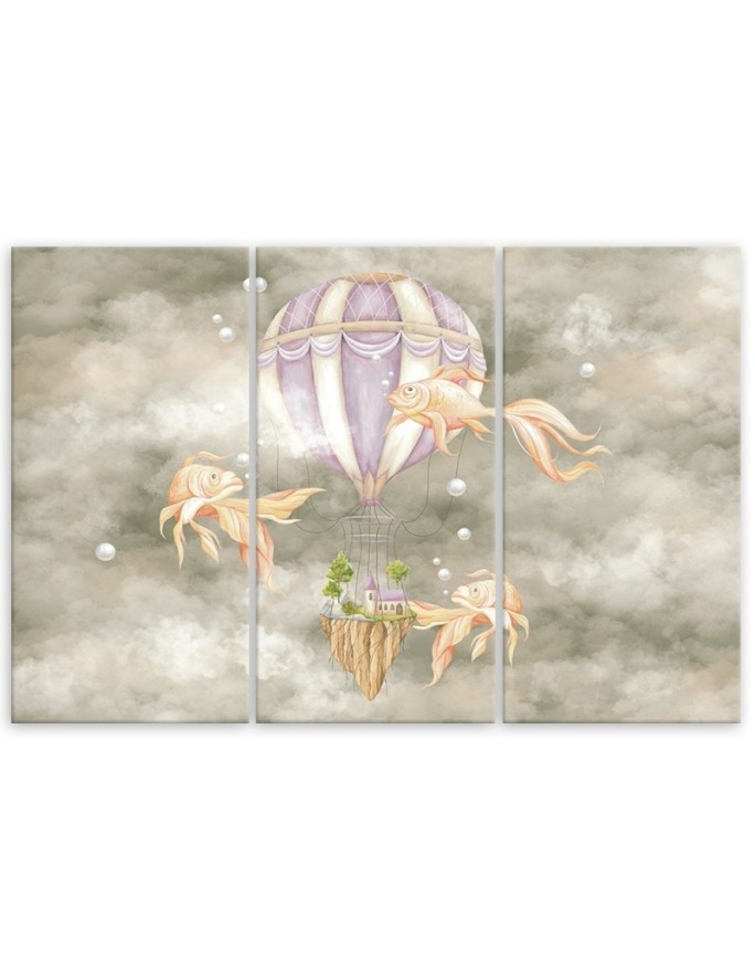 Canvas prints for children - Hot air balloon flying house and fish | FEEBY