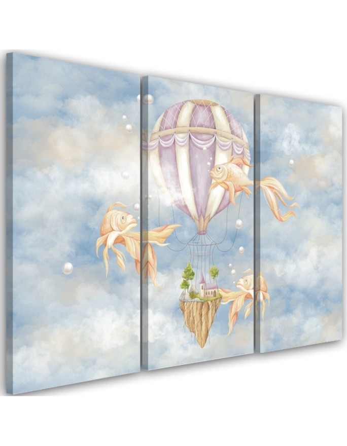 Canvas prints for children - Hot air balloon flying house and fish | FEEBY