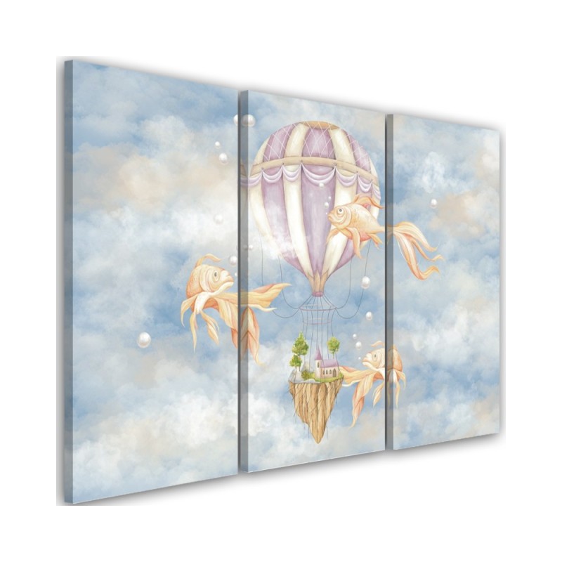 Canvas prints for children - Hot air balloon flying house and fish | FEEBY