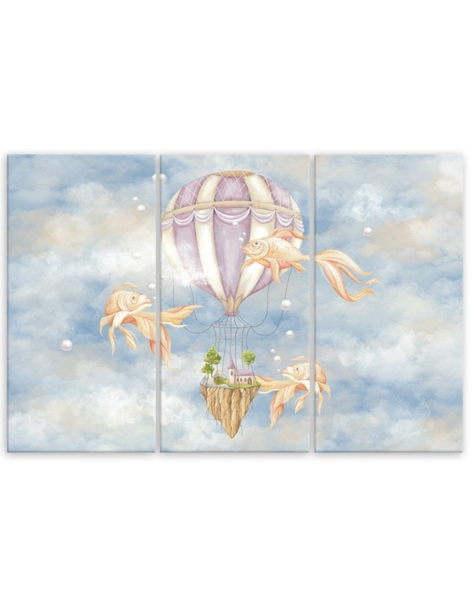 Canvas prints for children - Hot air balloon flying house and fish | FEEBY