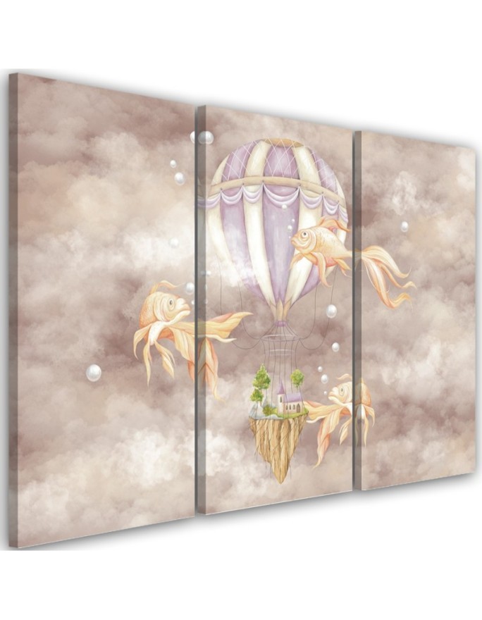 Canvas prints for children - Hot air balloon flying house and fish | FEEBY