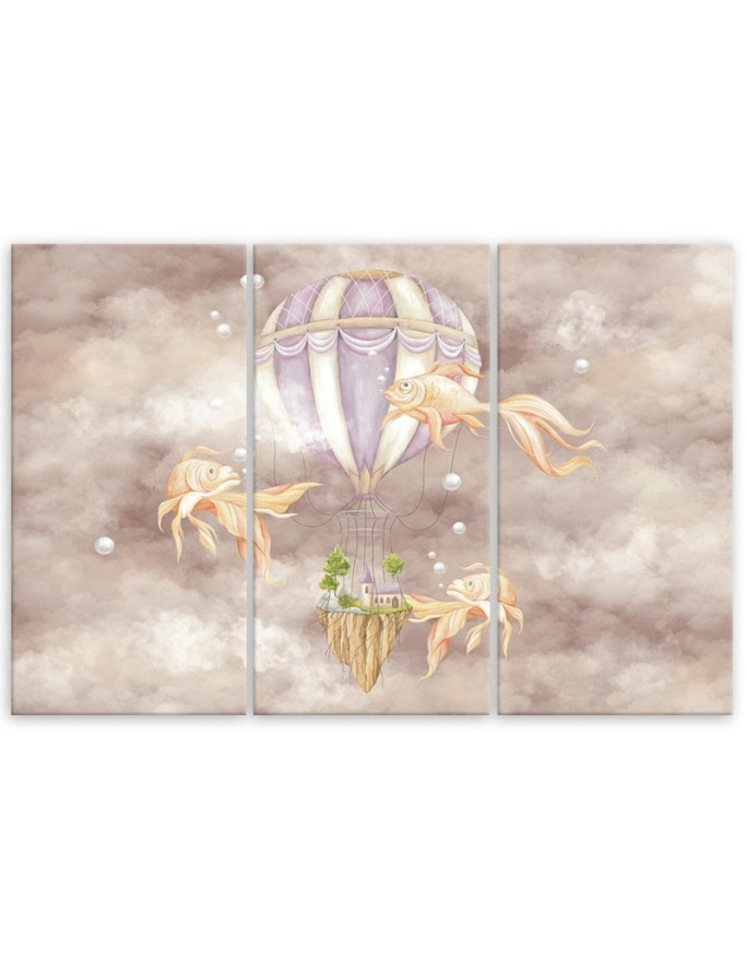 Canvas prints for children - Hot air balloon flying house and fish | FEEBY
