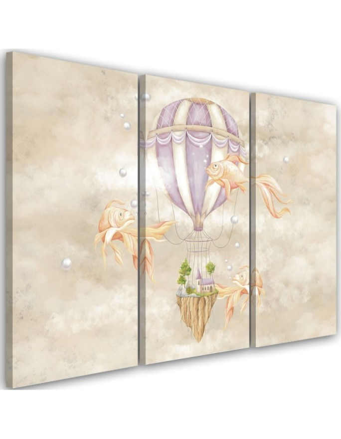 Canvas prints for children - Hot air balloon flying house and fish | FEEBY