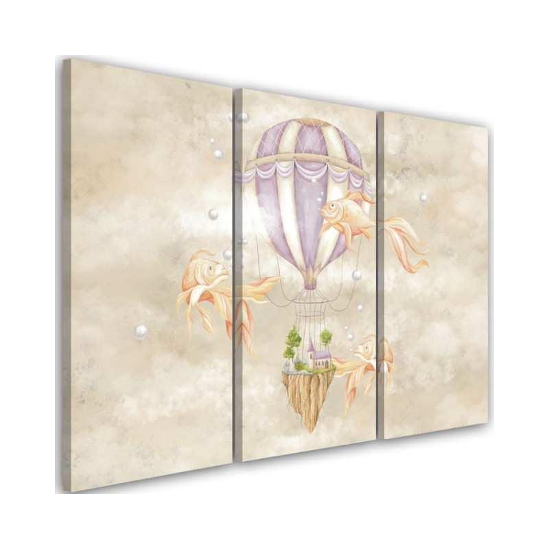 Canvas prints for children - Hot air balloon flying house and fish | FEEBY