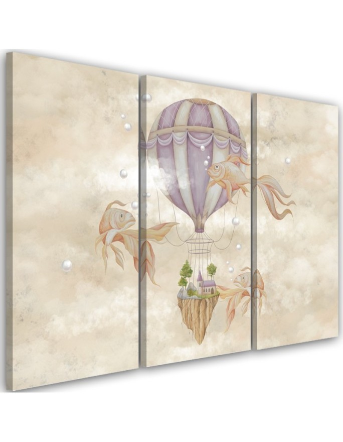 For kids Canvas prints - Hot air balloon flying house and fish | FEEBY