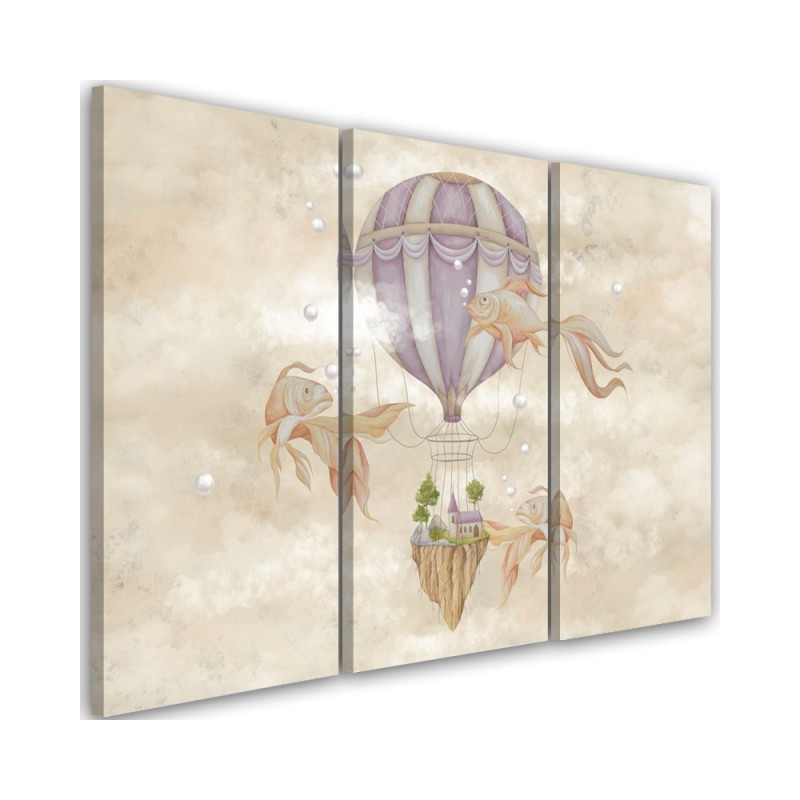 For kids Canvas prints - Hot air balloon flying house and fish | FEEBY