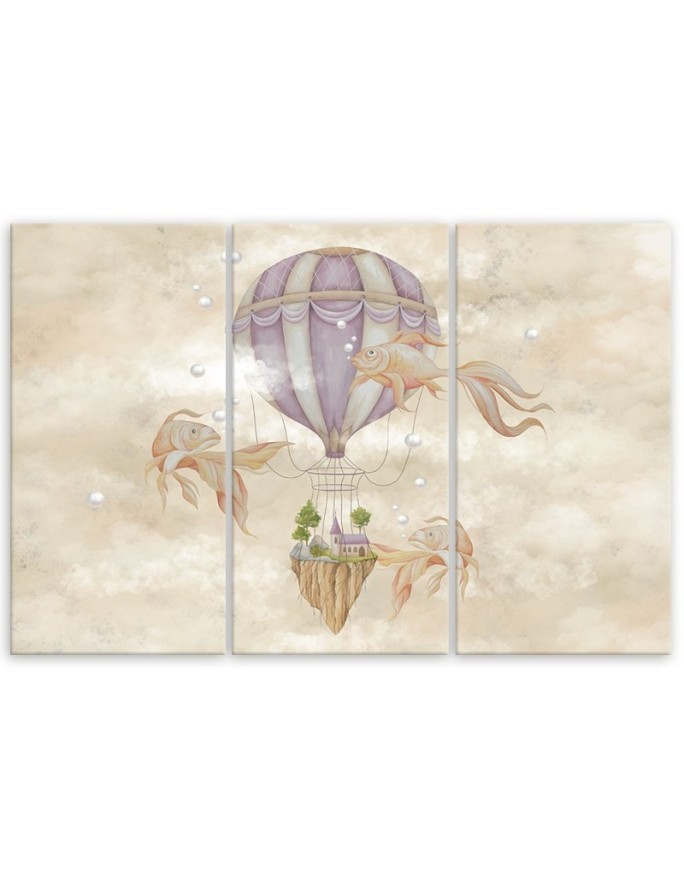 For kids Canvas prints - Hot air balloon flying house and fish | FEEBY