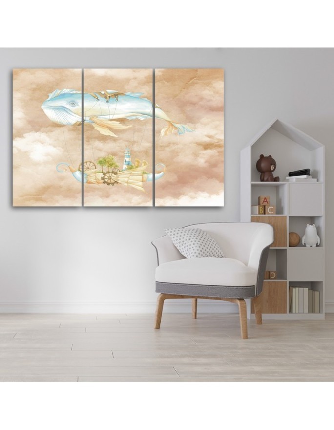 Children's triptych - Flying whale and ship | FEEBY