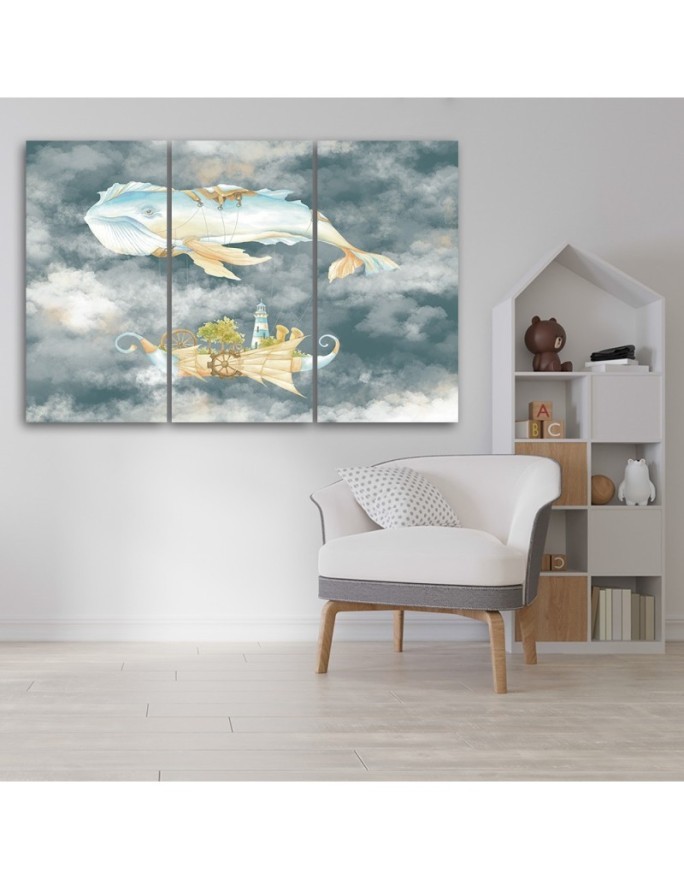 Children's triptych - Flying whale and ship | FEEBY