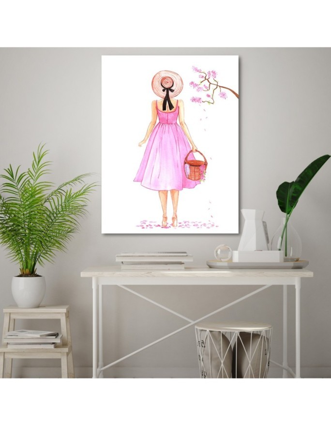 Decorative Canvas painting for teenage girl - Walk in pink dress Gisifraga | FEEBY