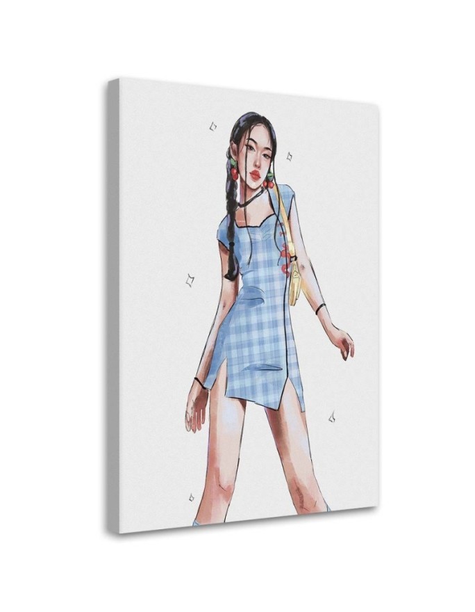 Canvas prints for teenage girl's room - Blue checkered dress by Vivian Arty | FEEBY
