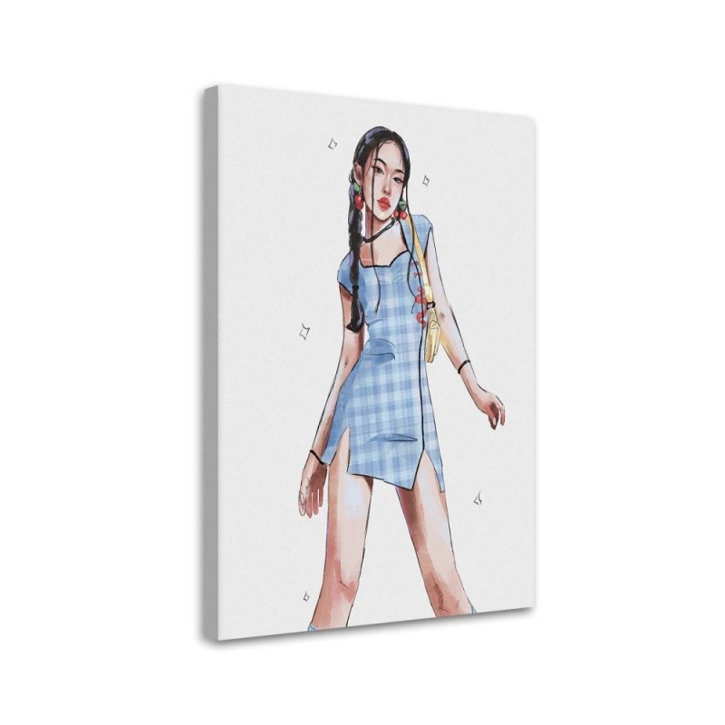Canvas prints for teenage girl's room - Blue checkered dress by Vivian Arty | FEEBY