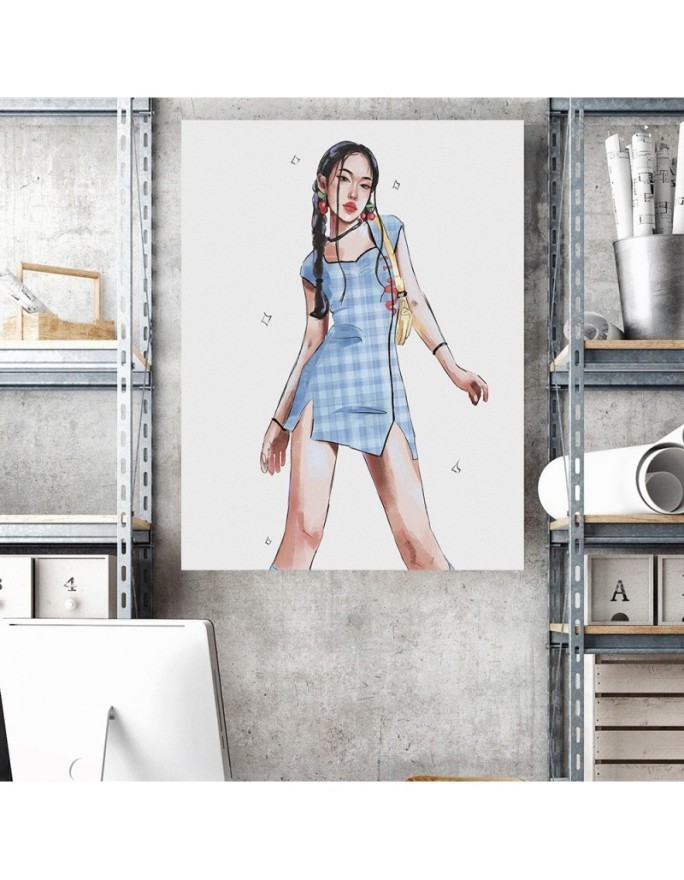 Canvas prints for teenage girl's room - Blue checkered dress by Vivian Arty | FEEBY