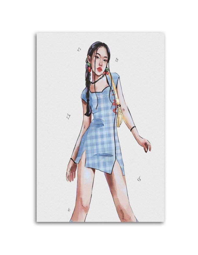 Canvas prints for teenage girl's room - Blue checkered dress by Vivian Arty | FEEBY