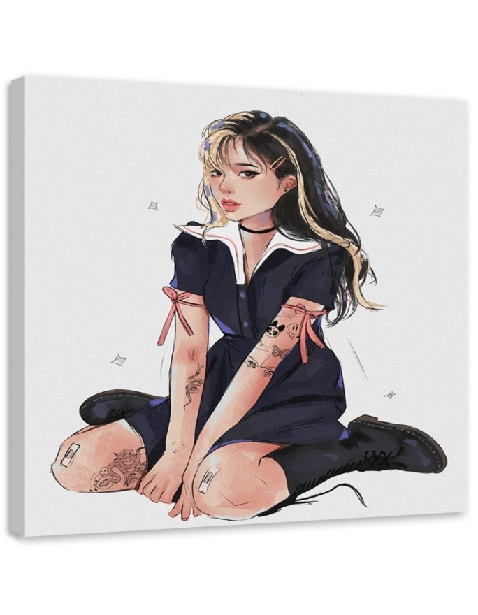Teen room Canvas painting - Teenage girl in tattoos Vivian Arty | FEEBY