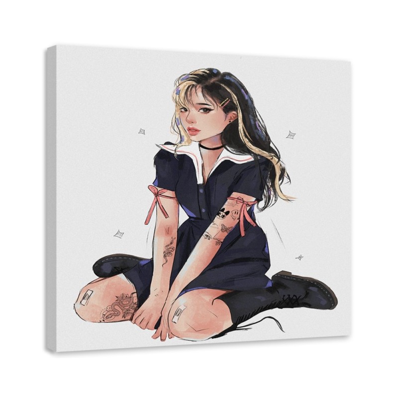 Teen room Canvas painting - Teenage girl in tattoos Vivian Arty | FEEBY