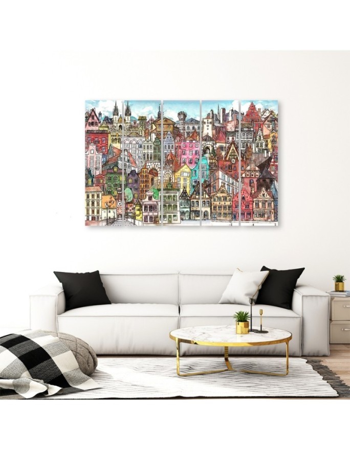 Five-part canvas painting - Merry city | FEEBY