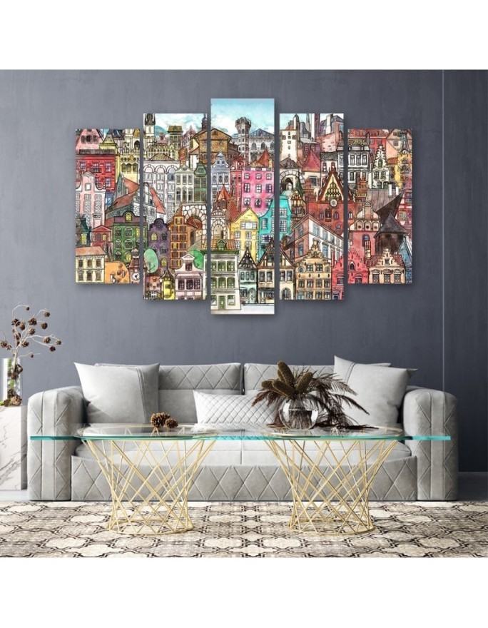 Canvas print 5-part canvas - Merry city | FEEBY