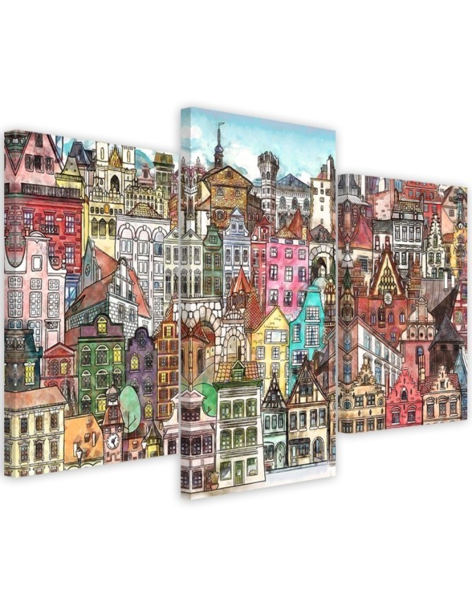 Triptych print on canvas - Merry city | FEEBY