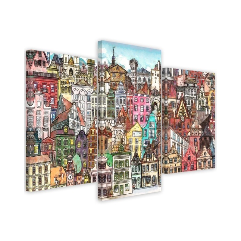 Triptych print on canvas - Merry city | FEEBY