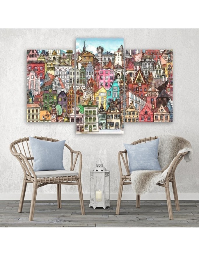 Triptych print on canvas - Merry city | FEEBY
