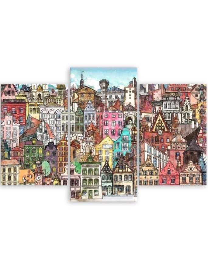 Triptych print on canvas - Merry city | FEEBY