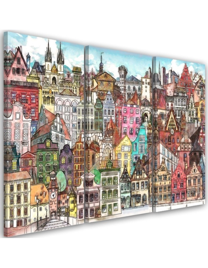 Canvas print for children triptych - Merry city | FEEBY