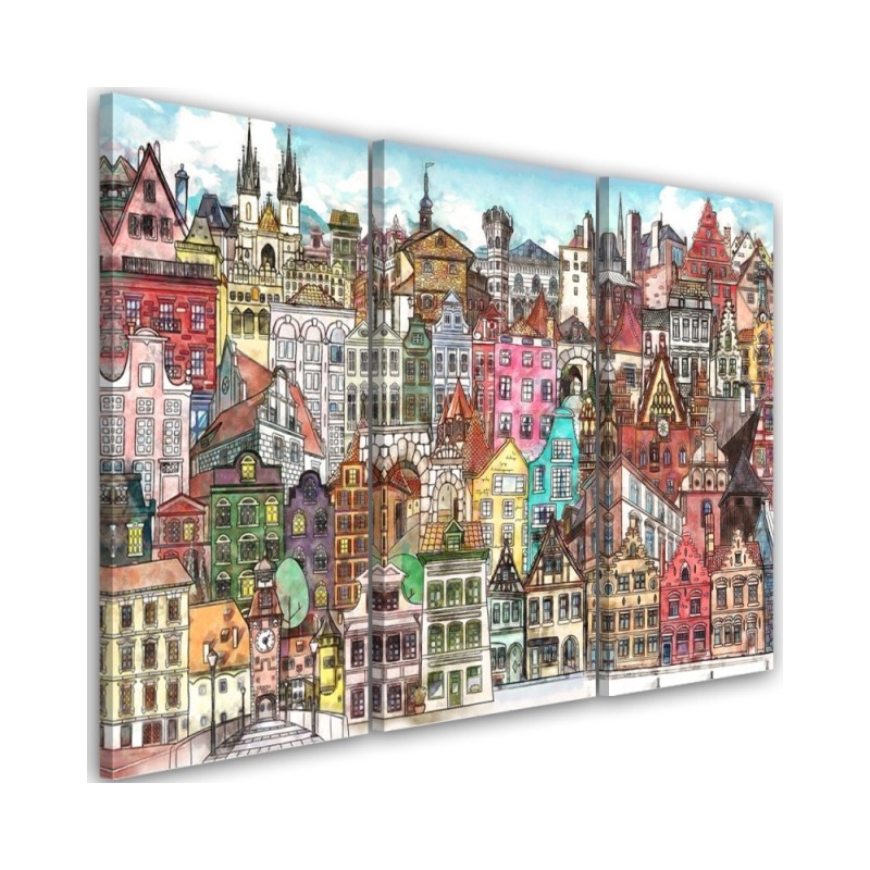 Canvas print for children triptych - Merry city | FEEBY